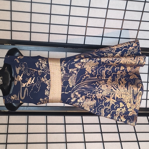 Anthropologie Eva Franco Navy Blue & Gold Tapestry Party Dress sz 2 - Picture 6 of 12